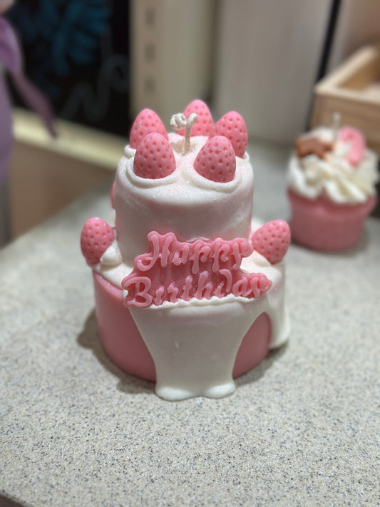 Two Layer Strawberry Shortcake Candle – birthday cake candle & sweet gift idea - Sugar Candle