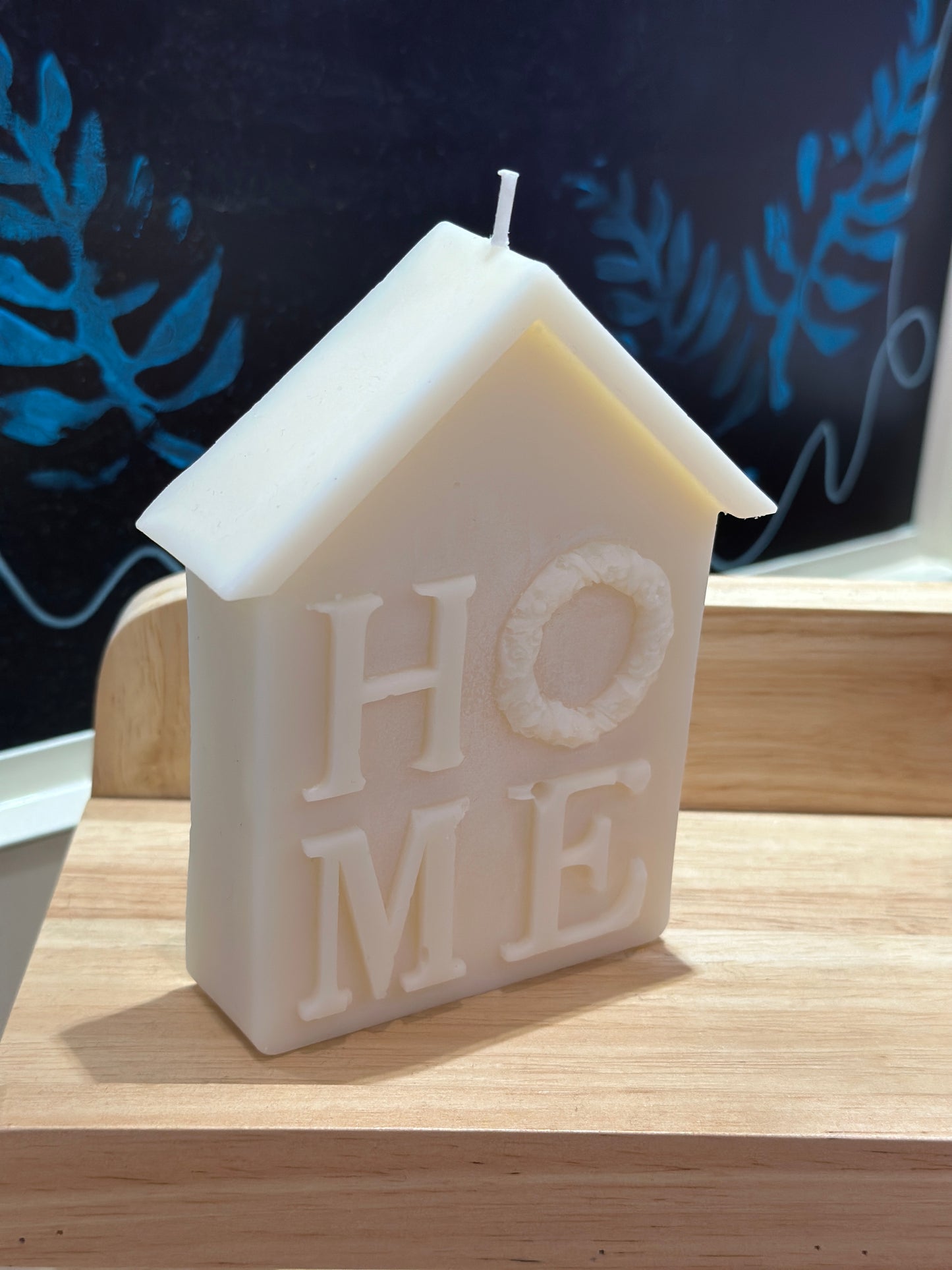 Decorative House Shaped Candle with HOME Inscription Available in Blue Spruce and Unscented Options