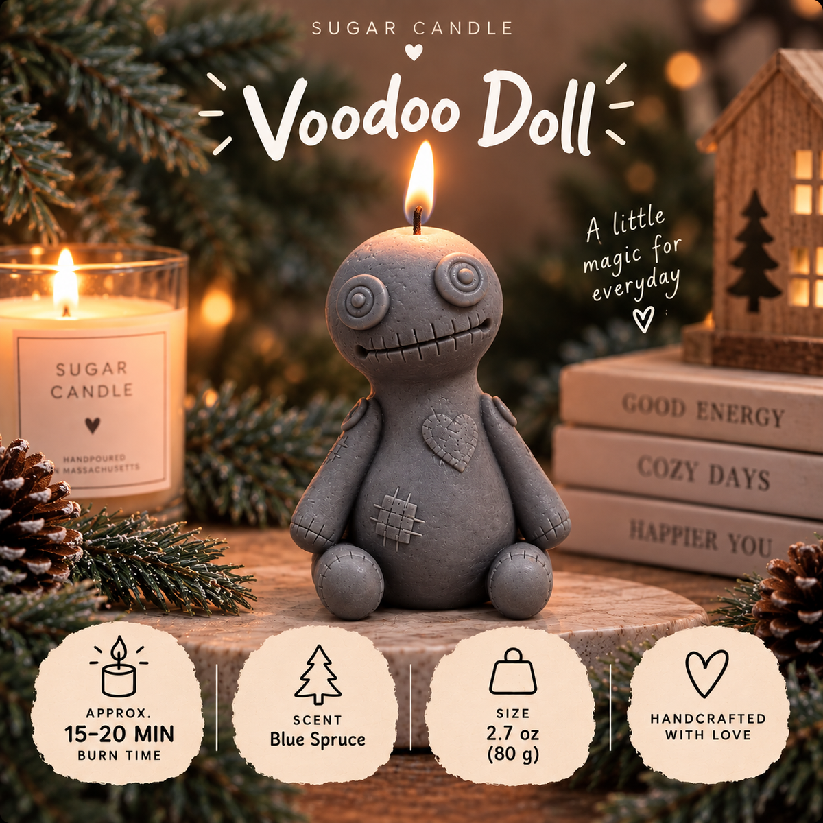 Voodoo Doll Candle – Blue Spruce Scented Handmade Candle