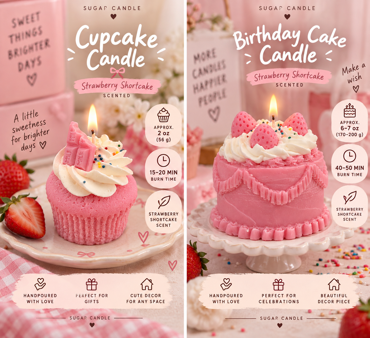 Cupcake & Birthday Cake – Strawberry Shortcake Dessert Candles
