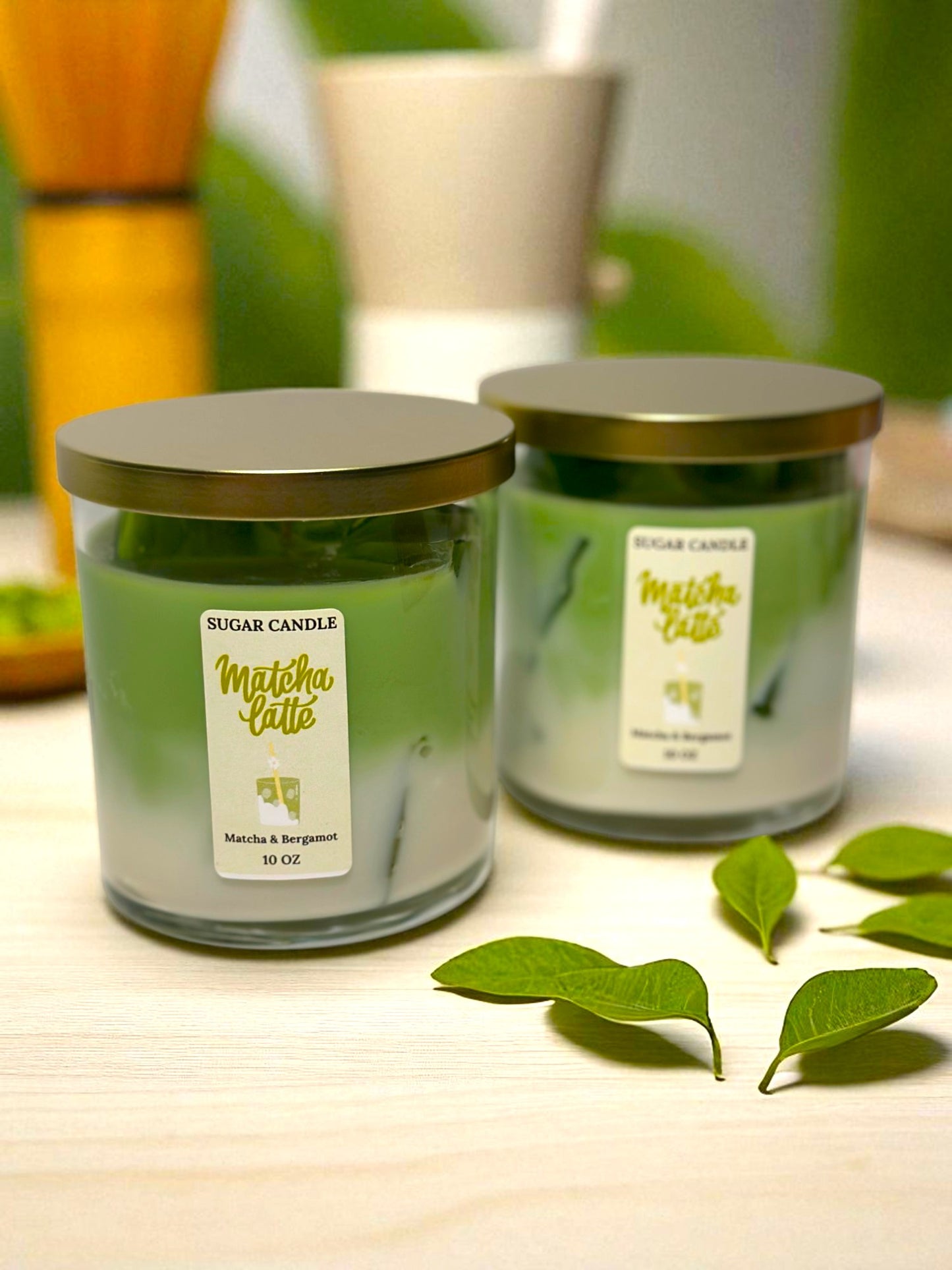 Matcha Candle – Handmade Soy & Gel Wax | Matcha & Bergamot Scent, Realistic Iced Caffee Candle, 10 oz, 55+ hrs - Sugar Candle
