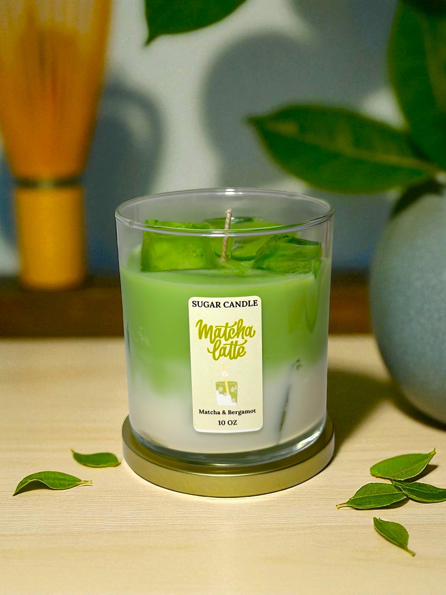 Matcha Candle – Handmade Soy & Gel Wax | Matcha & Bergamot Scent, Realistic Iced Caffee Candle, 10 oz, 55+ hrs - Sugar Candle