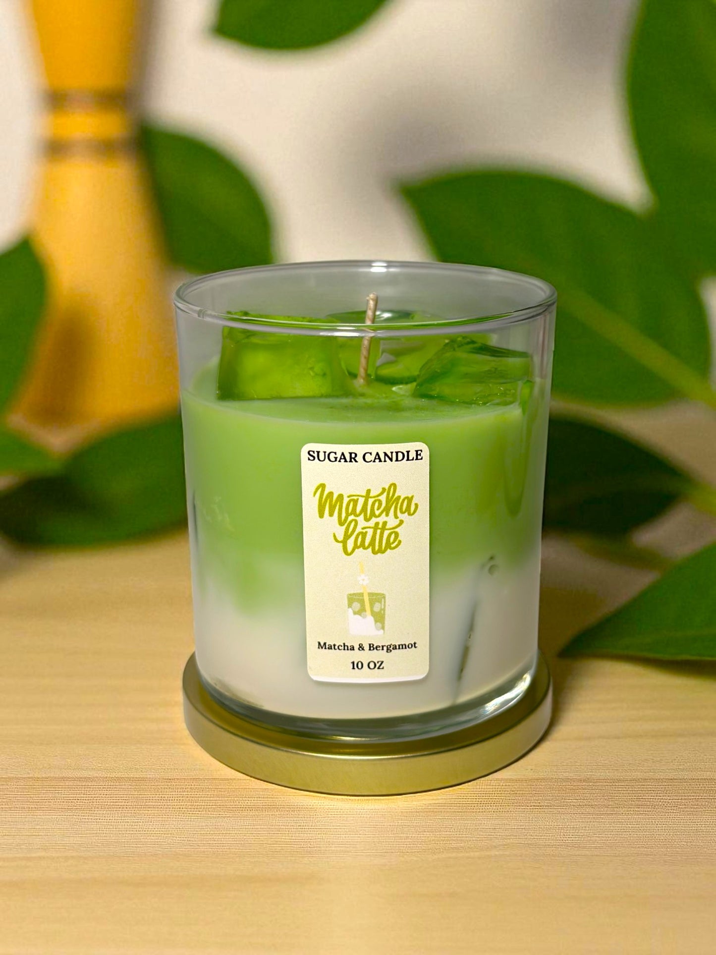Matcha Candle – Handmade Soy & Gel Wax | Matcha & Bergamot Scent, Realistic Iced Caffee Candle, 10 oz, 55+ hrs - Sugar Candle