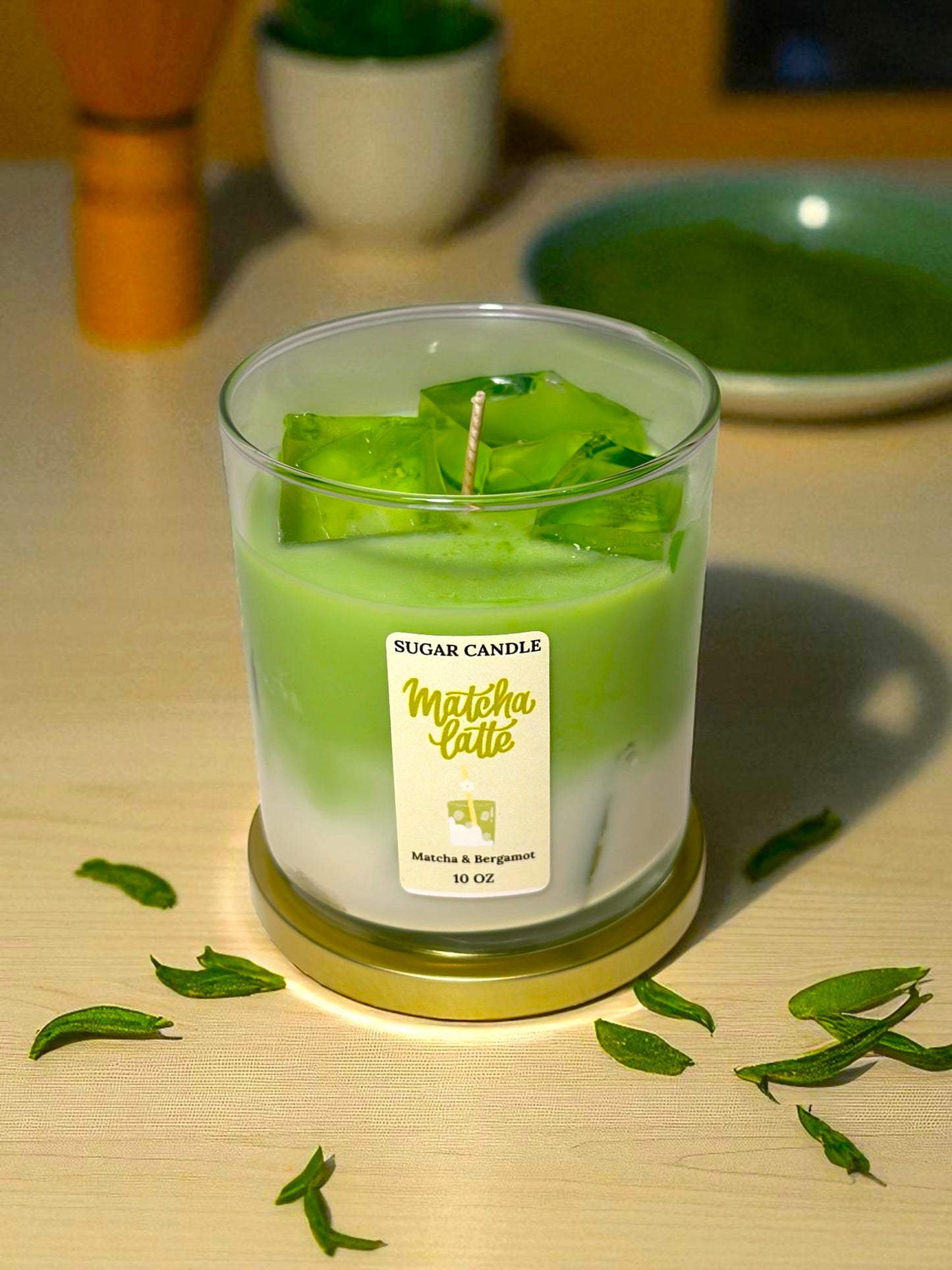 Matcha Candle – Handmade Soy & Gel Wax | Matcha & Bergamot Scent, Realistic Iced Caffee Candle, 10 oz, 55+ hrs - Sugar Candle
