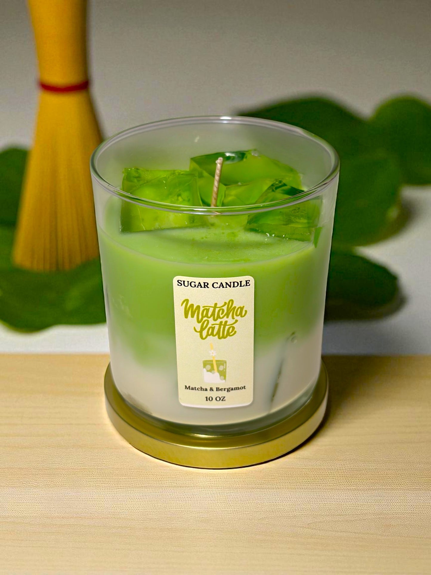 Matcha Candle – Handmade Soy & Gel Wax | Matcha & Bergamot Scent, Realistic Iced Caffee Candle, 10 oz, 55+ hrs - Sugar Candle
