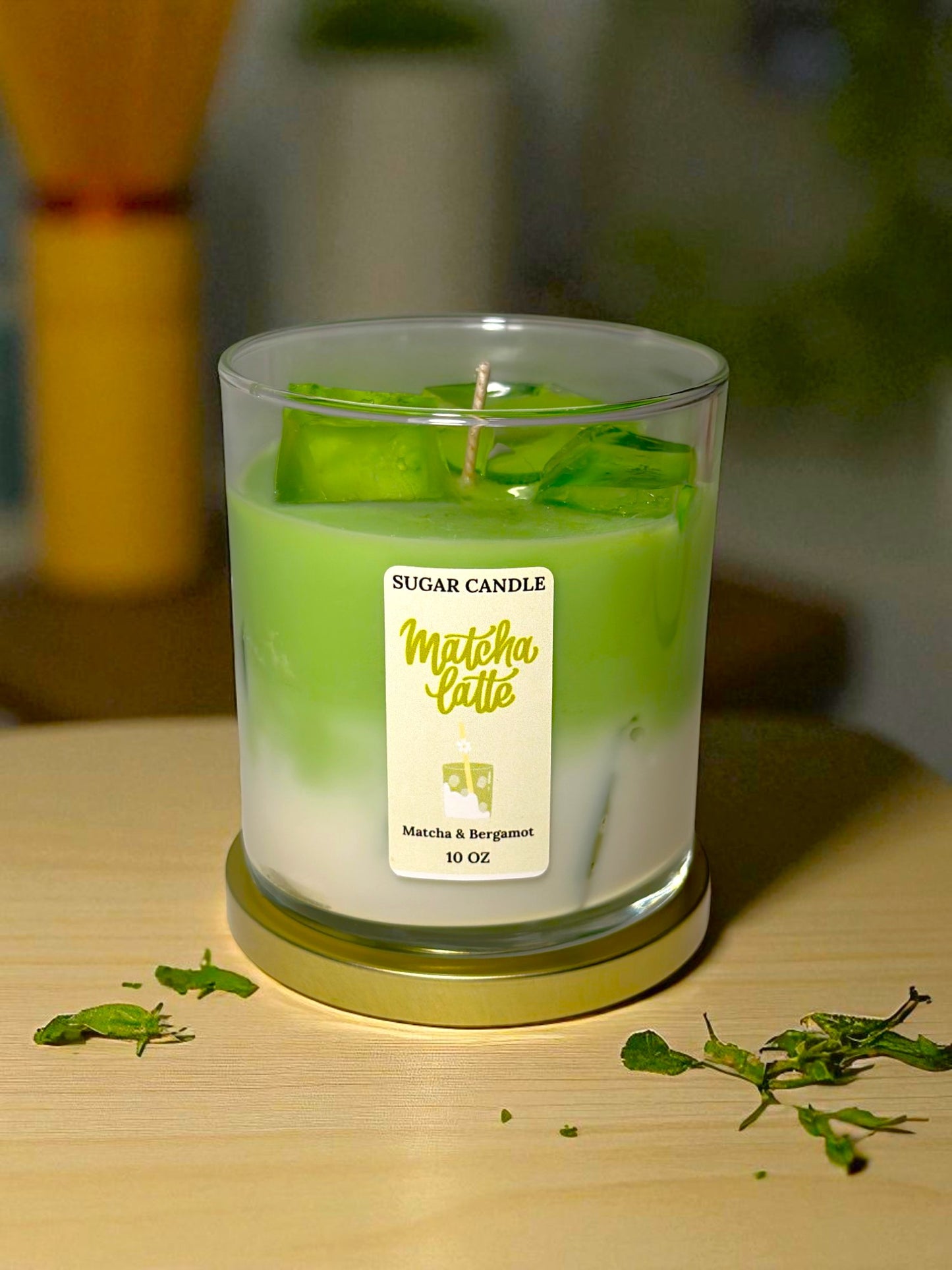 Matcha Candle – Handmade Soy & Gel Wax | Matcha & Bergamot Scent, Realistic Iced Caffee Candle, 10 oz, 55+ hrs - Sugar Candle