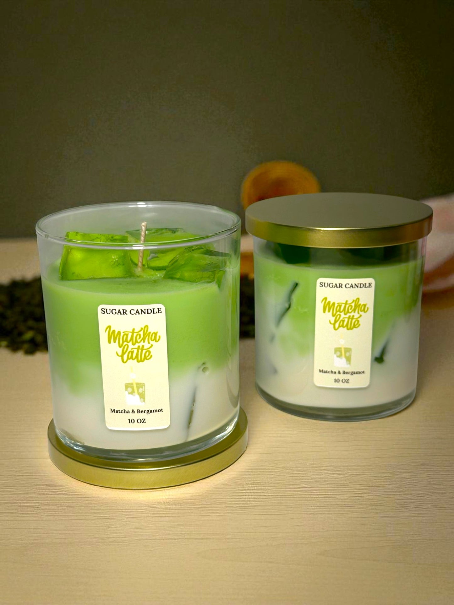 Matcha Candle – Handmade Soy & Gel Wax | Matcha & Bergamot Scent, Realistic Iced Caffee Candle, 10 oz, 55+ hrs - Sugar Candle