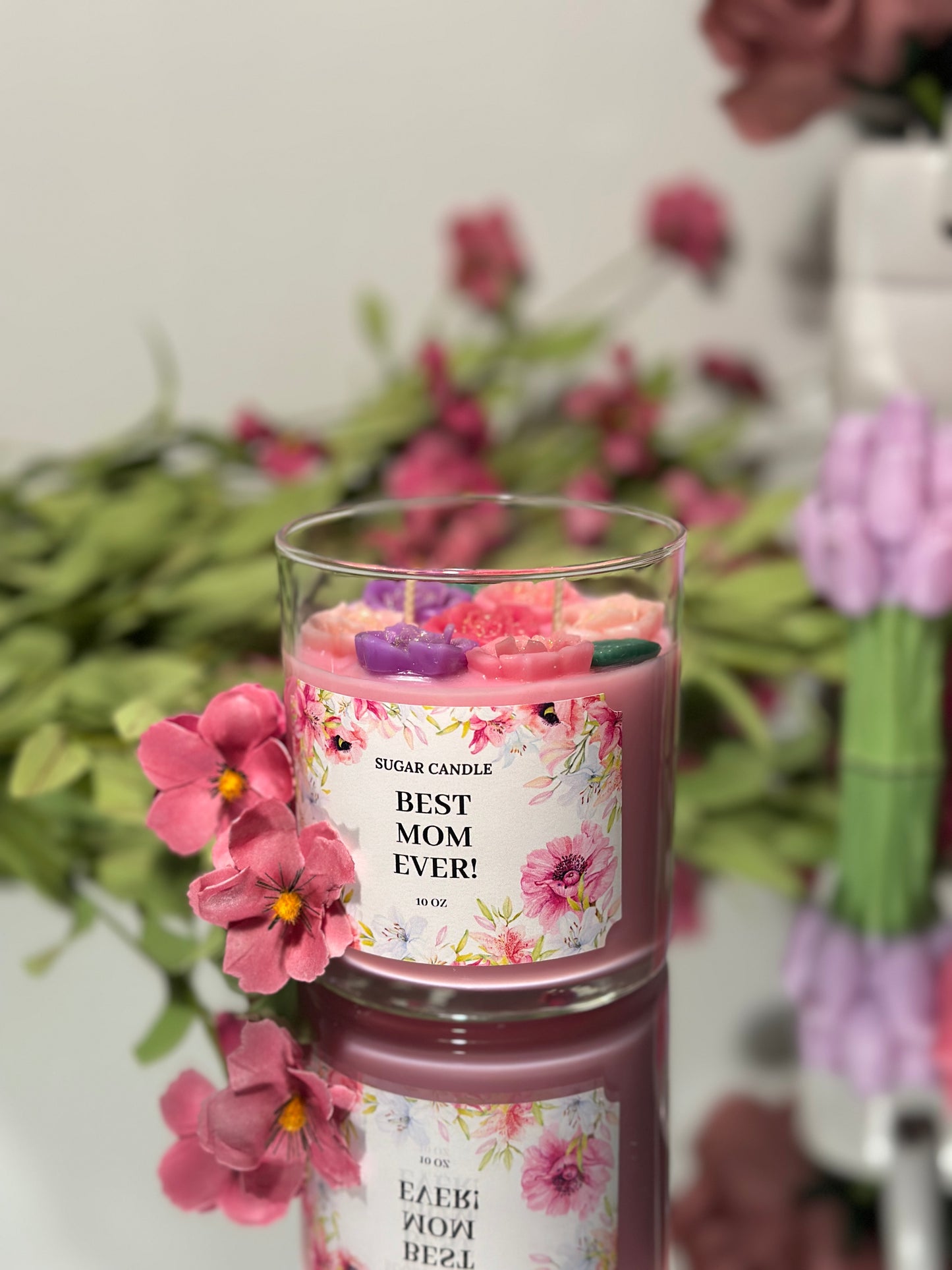 Best Mom Ever – Pink Floral Candle – Mother’s Day Gift – Gigi’s Garden Scent