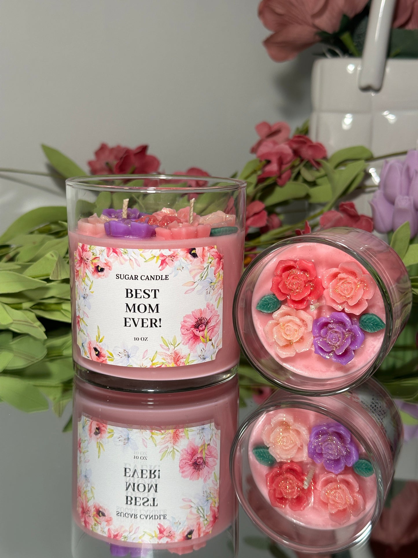 Best Mom Ever – Pink Floral Candle – Mother’s Day Gift – Gigi’s Garden Scent - Sugar Candle