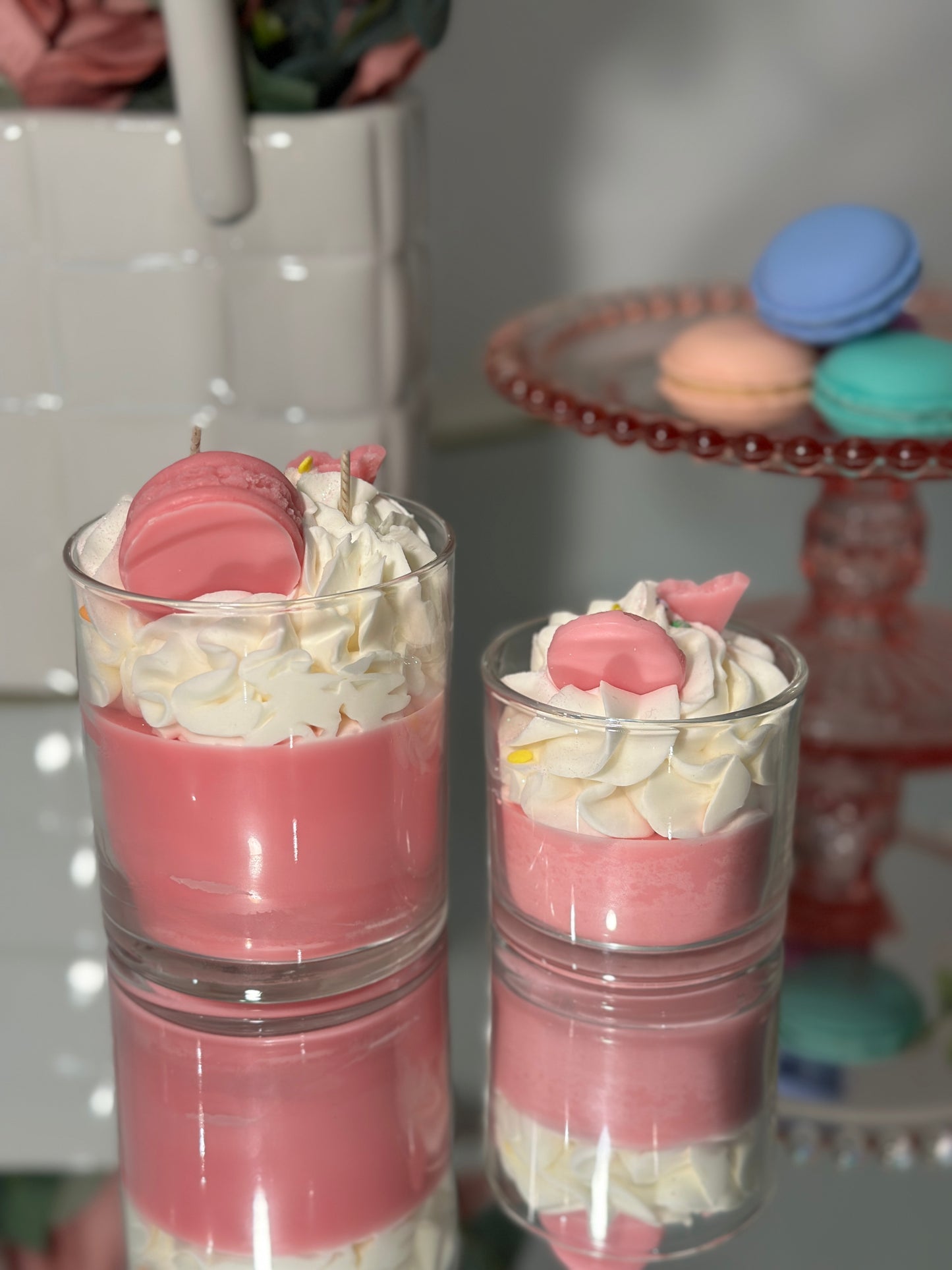 Strawberry Cream Macaron Candle – Scented Gift & Home Decor - Sugar Candle