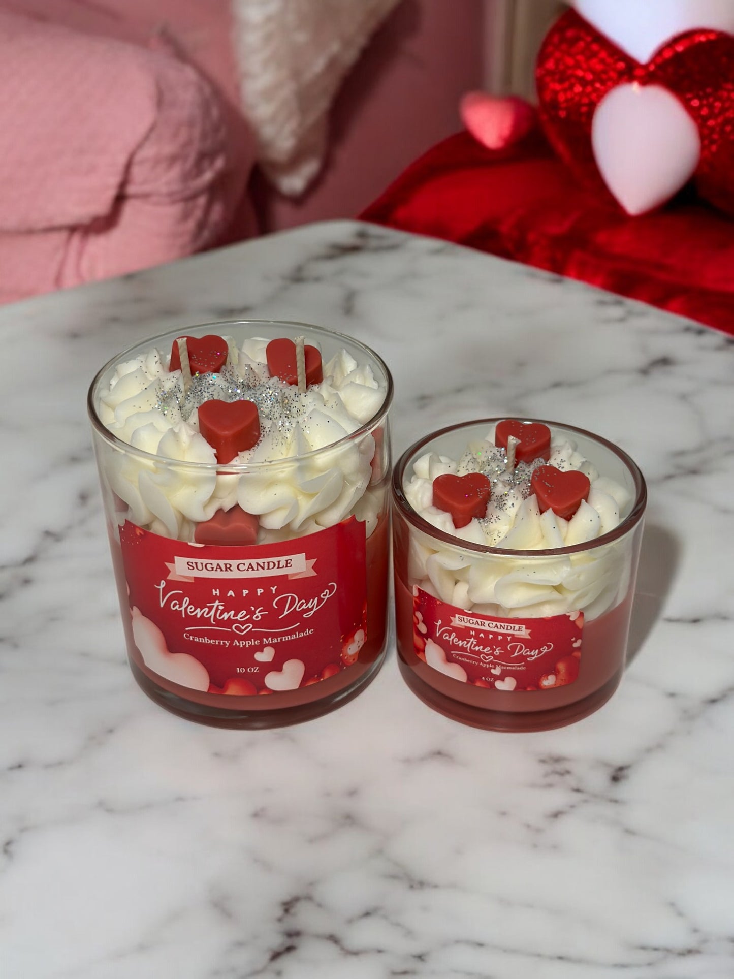 Valentine's Day Candle β Cranberry Apple Marmalade Scented | Red & White Jar Candle | Birthday Gifts, Gift for Her or Him, Home Decor