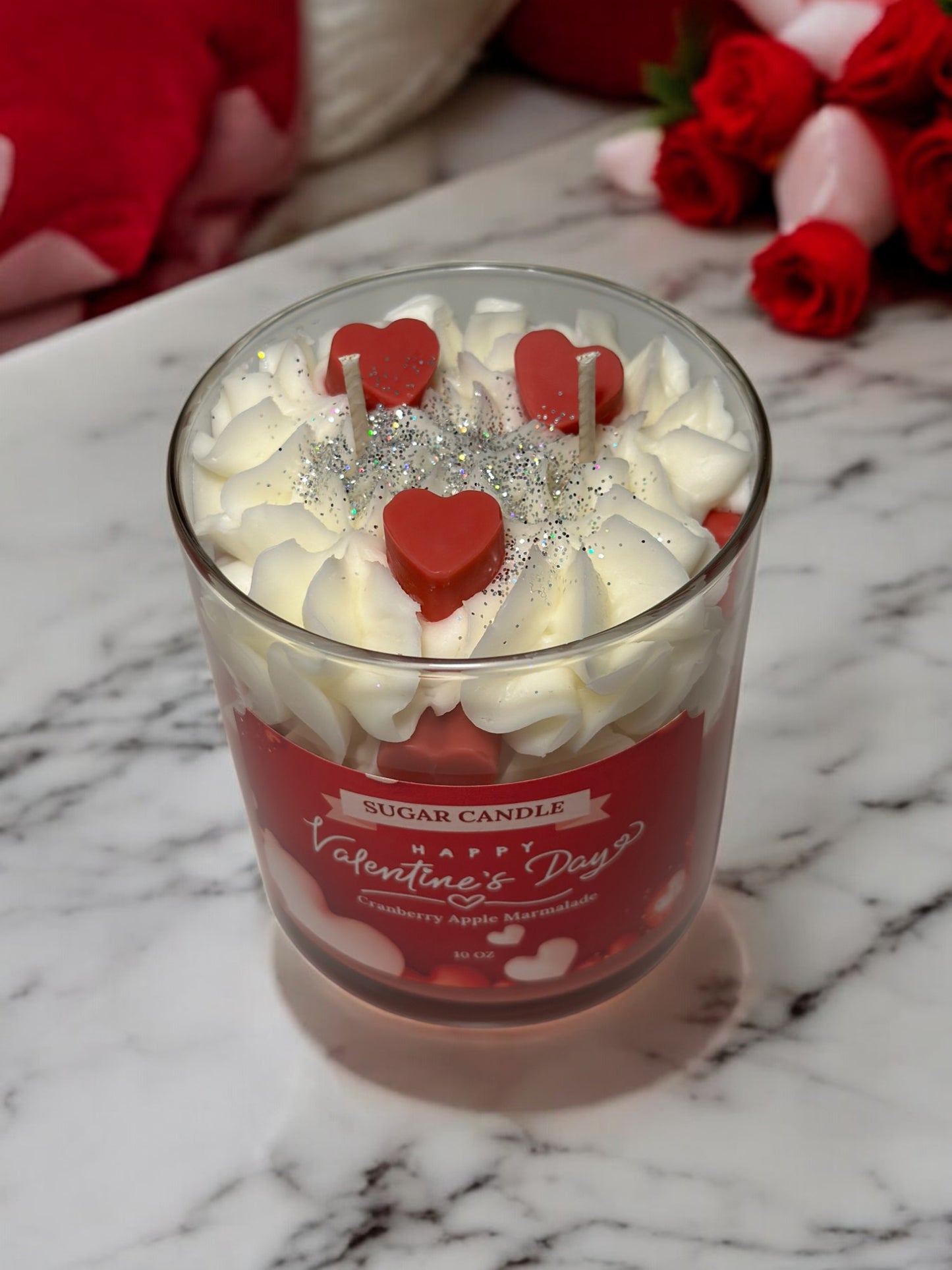 Valentine's Day Candle β Cranberry Apple Marmalade Scented | Red & White Jar Candle | Birthday Gifts, Gift for Her or Him, Home Decor