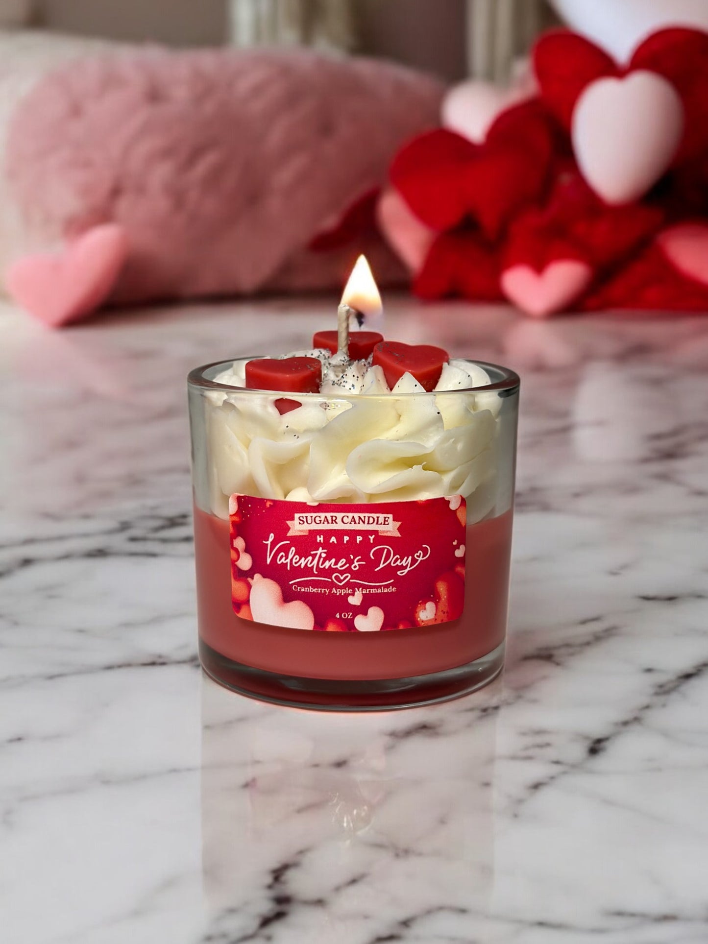Valentine's Day Candle β Cranberry Apple Marmalade Scented | Red & White Jar Candle | Birthday Gifts, Gift for Her or Him, Home Decor