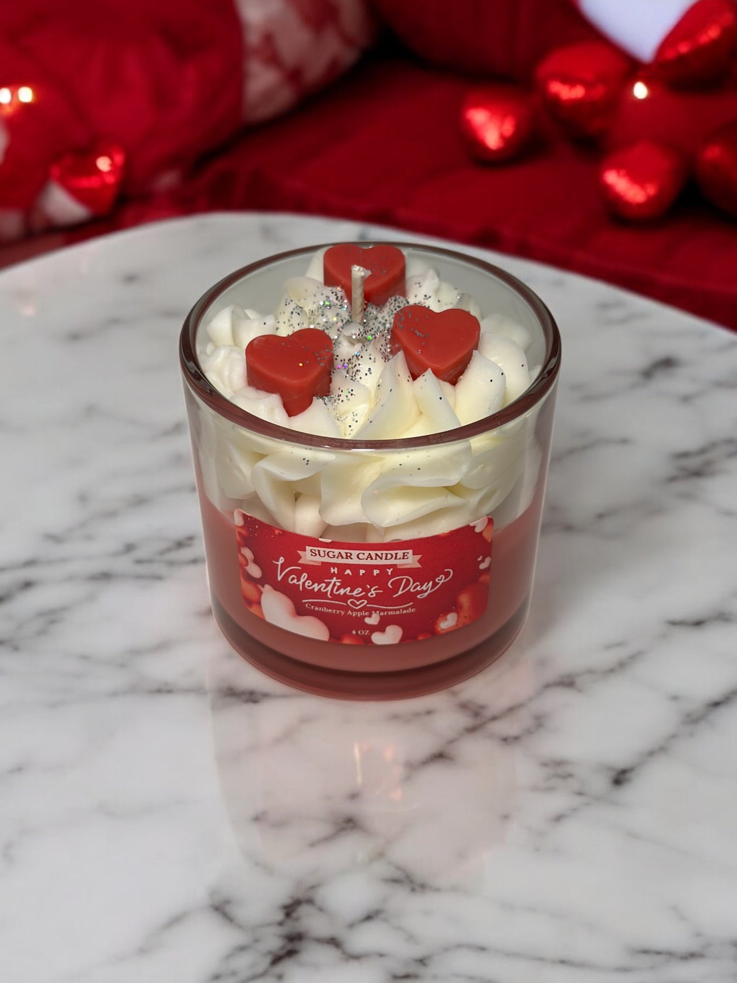 Valentine's Day Candle β Cranberry Apple Marmalade Scented | Red & White Jar Candle | Birthday Gifts, Gift for Her or Him, Home Decor
