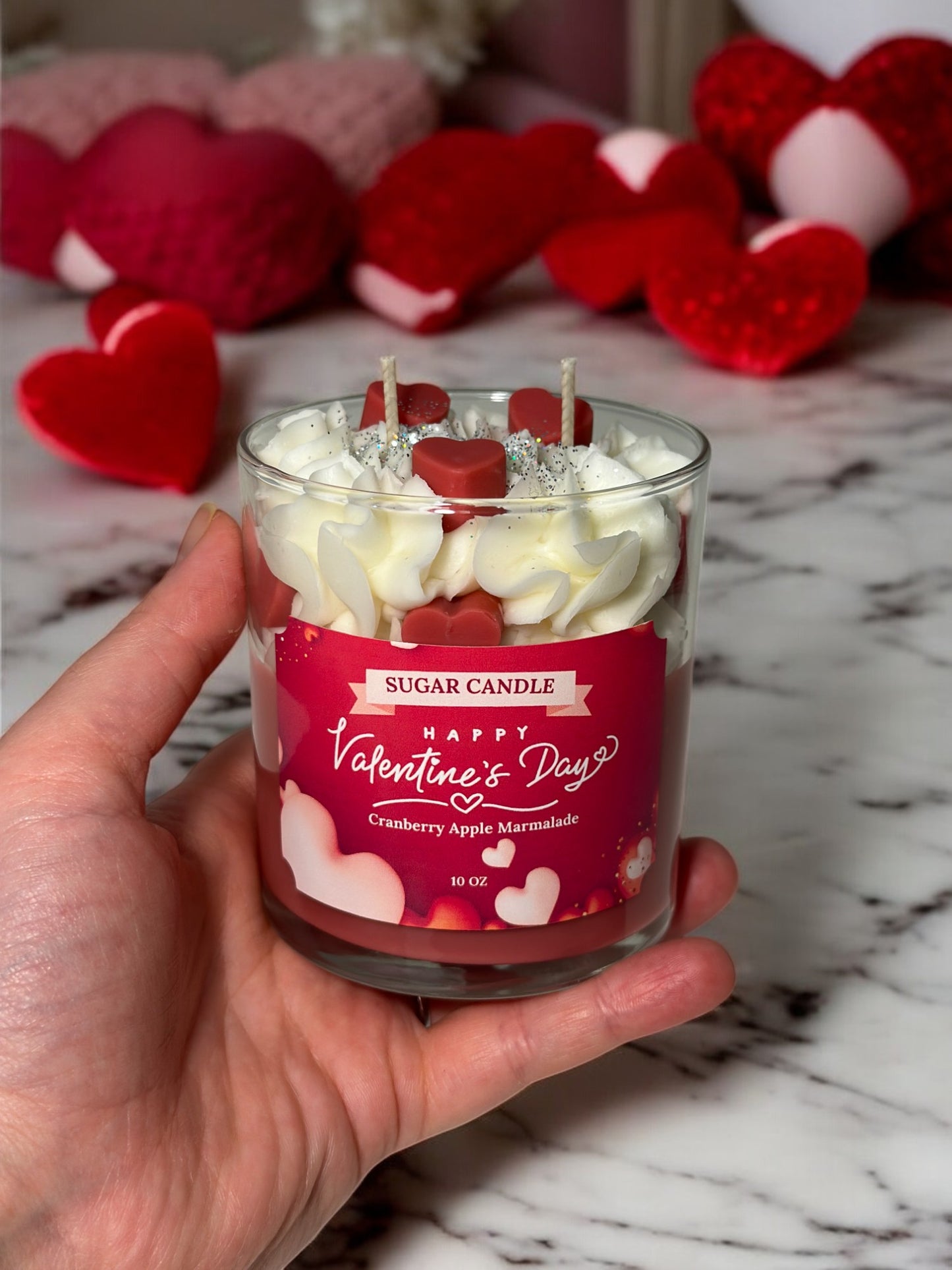 Valentine's Day Candle β Cranberry Apple Marmalade Scented | Red & White Jar Candle | Birthday Gifts, Gift for Her or Him, Home Decor