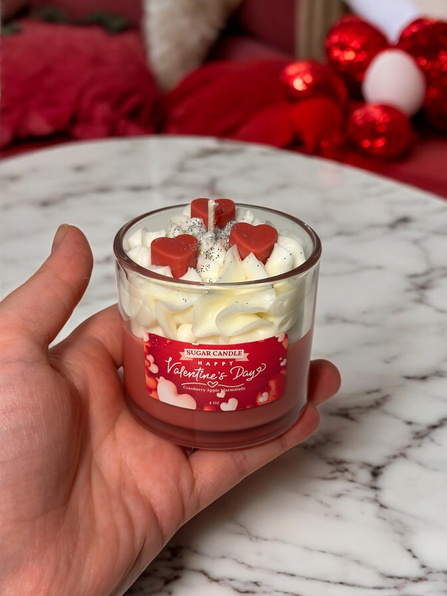 Valentine's Day Candle β Cranberry Apple Marmalade Scented | Red & White Jar Candle | Birthday Gifts, Gift for Her or Him, Home Decor