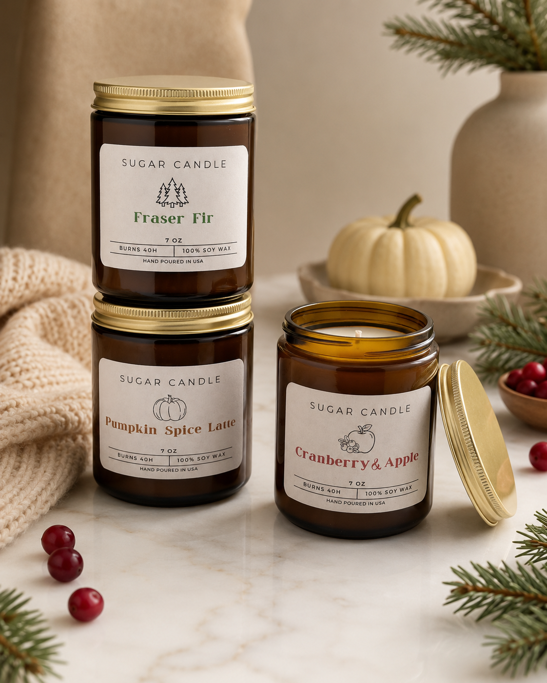 Amber Jar Soy Candle – 7 oz Scented Candle Collection