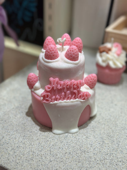 Two Layer Strawberry Shortcake Candle – birthday cake candle & sweet gift idea - Sugar Candle