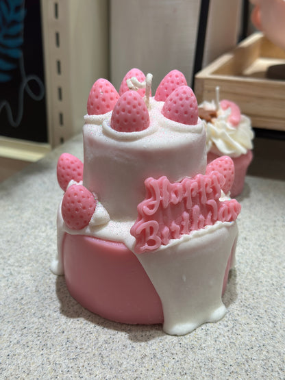 Two Layer Strawberry Shortcake Candle – birthday cake candle & sweet gift idea - Sugar Candle