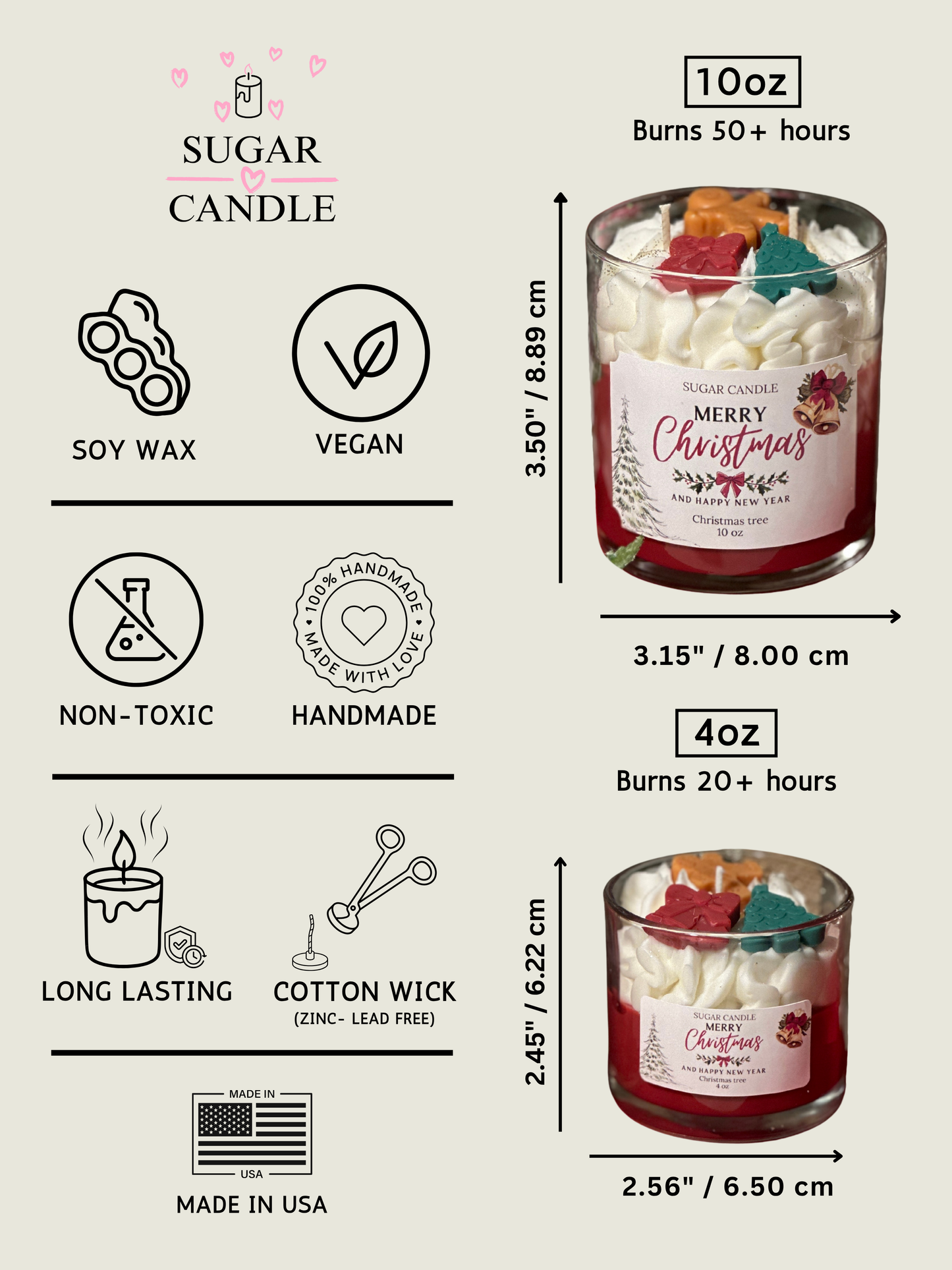 Merry Christmas Candle: Soy, Vegan, Non Toxic & Handmade / Fraser Fir Scented