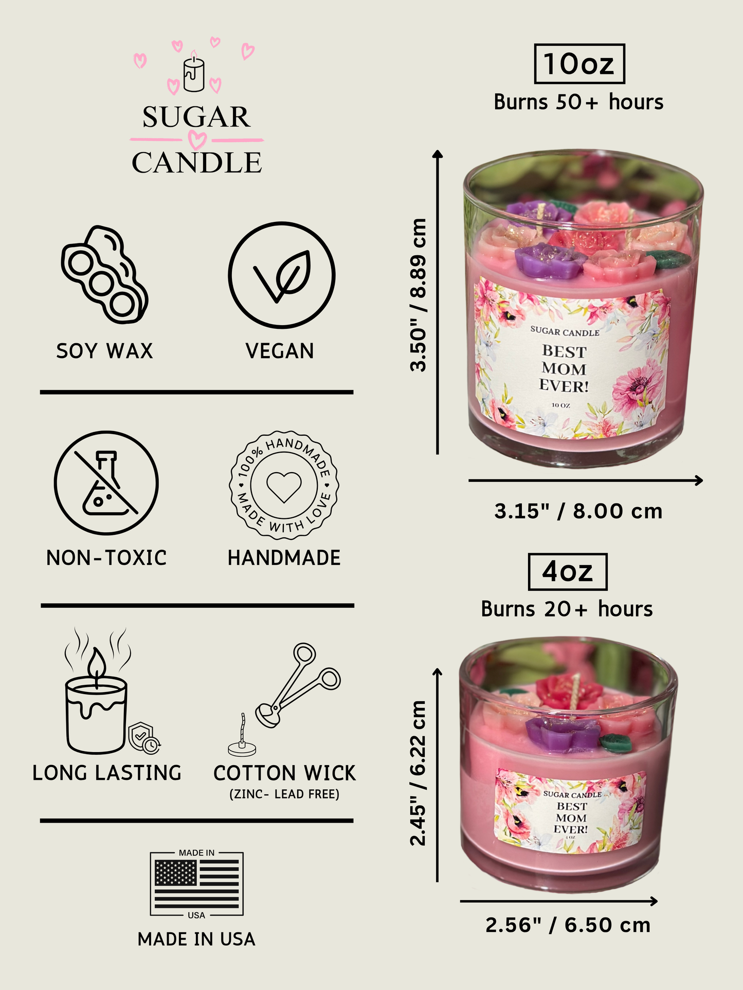 Best Mom Ever – Pink Floral Candle – Mother’s Day Gift – Gigi’s Garden Scent