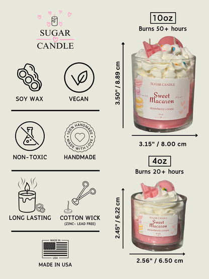 Strawberry Cream Macaron Candle – Dessert-Inspired Soy Candle