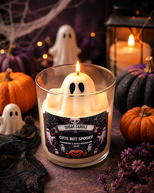 Cute But Spooky Ghost Candle – Cranberry Apple Marmalade Scented Halloween Candle, 10 oz Vegan Soy Wax Candle, Spooky Fall Decor Gift