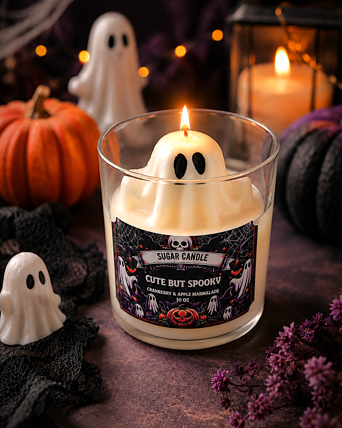 Cute But Spooky Ghost Candle – Cranberry Apple Marmalade Scented Halloween Candle, 10 oz Vegan Soy Wax Candle, Spooky Fall Decor Gift