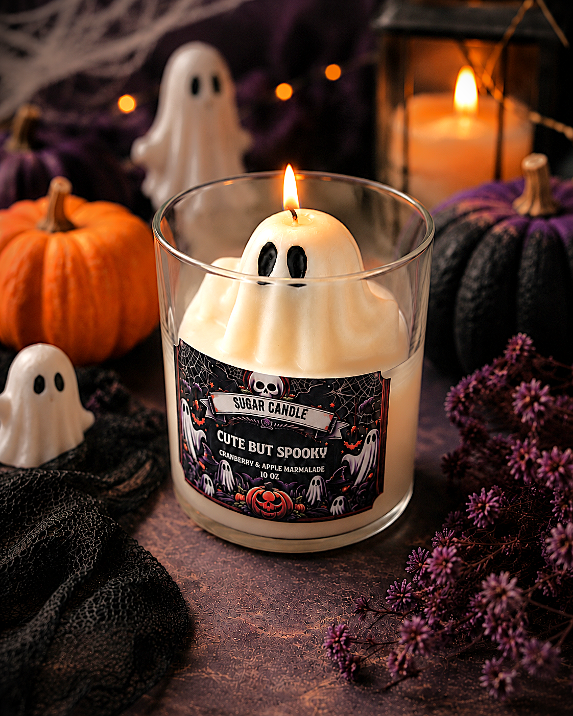 Cute But Spooky Ghost Candle – Cranberry Apple Marmalade Scented Halloween Candle, 10 oz Vegan Soy Wax Candle, Spooky Fall Decor Gift