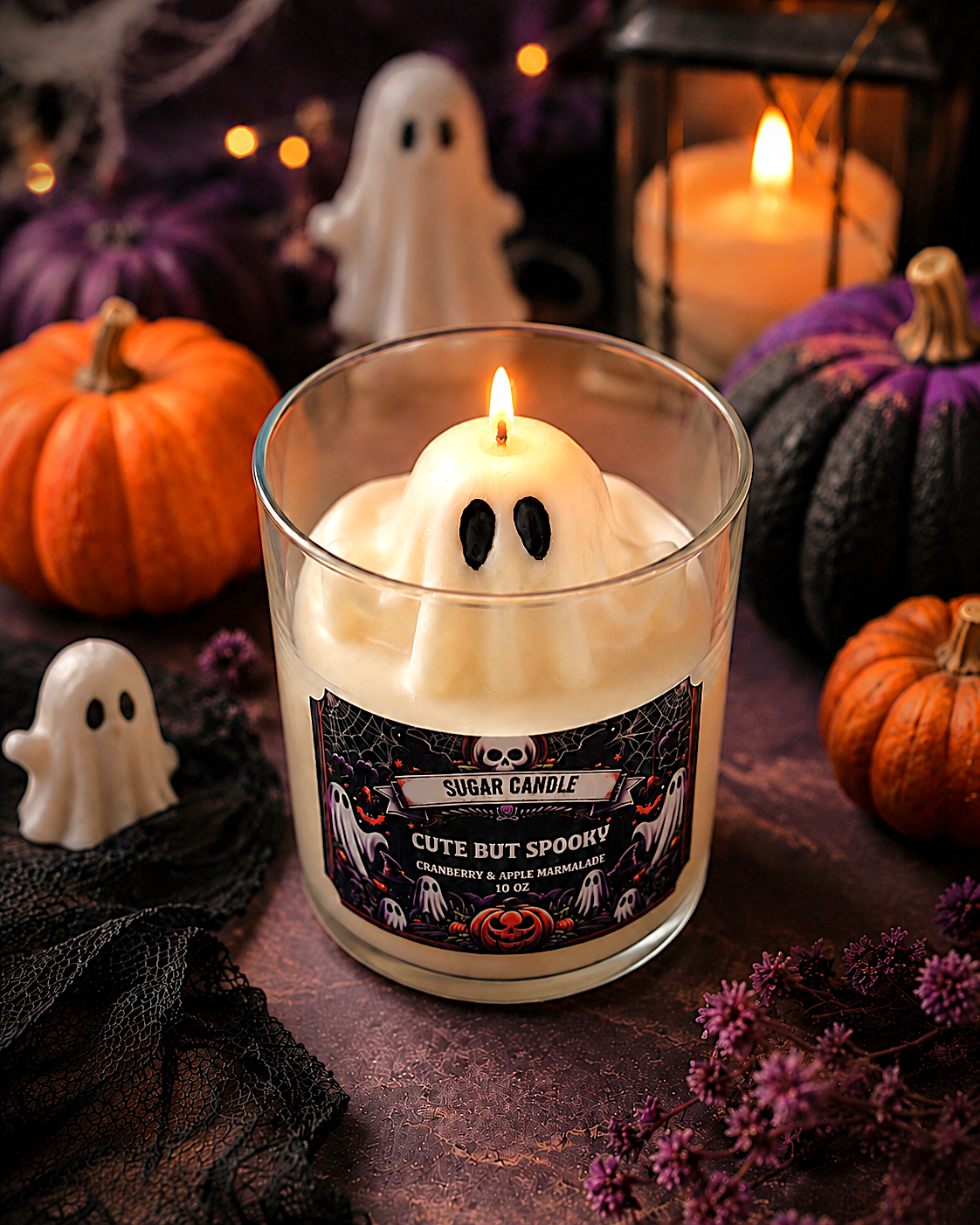 Cute But Spooky Ghost Candle – Cranberry Apple Marmalade Scented Halloween Candle, 10 oz Vegan Soy Wax Candle, Spooky Fall Decor Gift