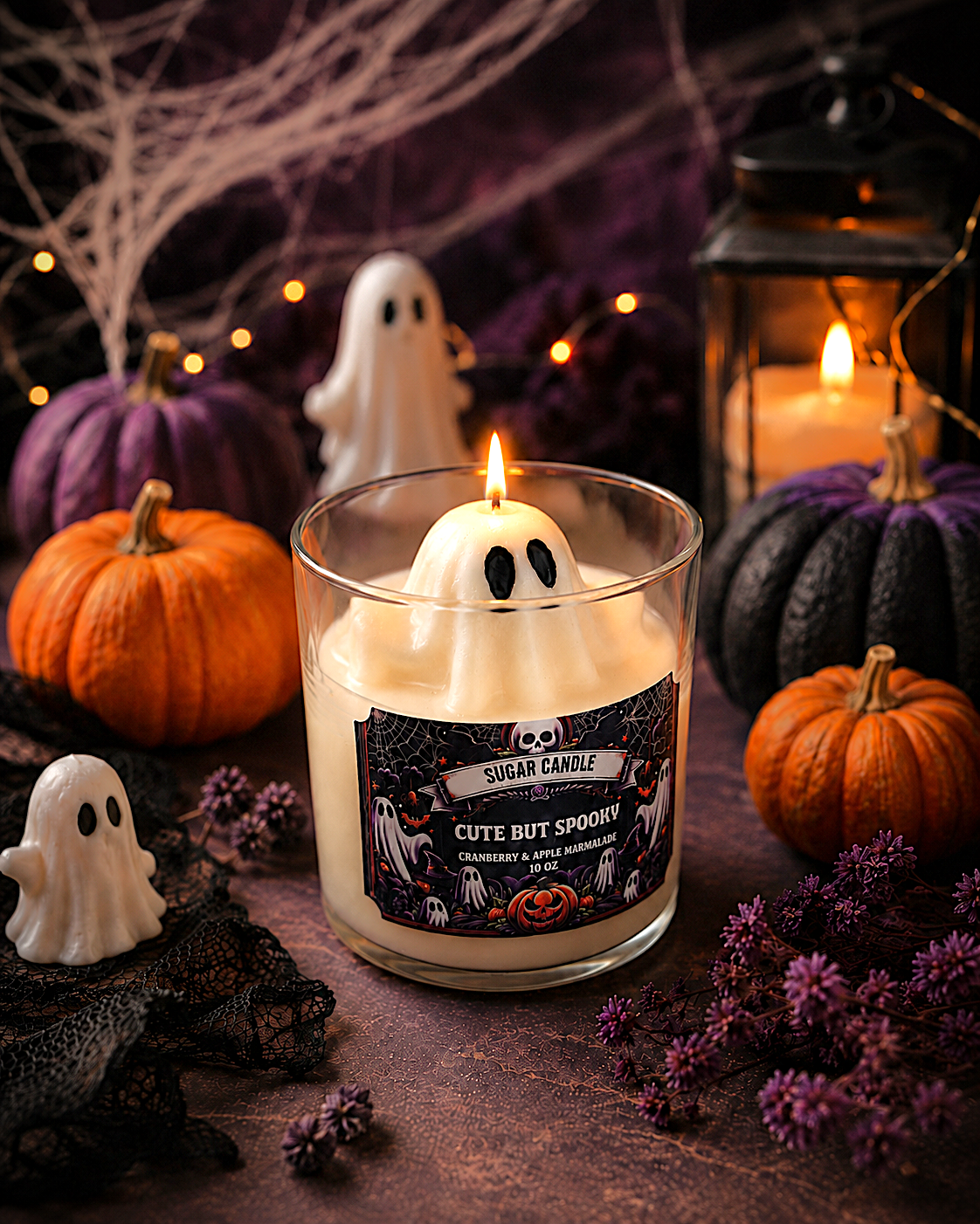 Cute But Spooky Ghost Candle – Cranberry Apple Marmalade Scented Halloween Candle, 10 oz Vegan Soy Wax Candle, Spooky Fall Decor Gift