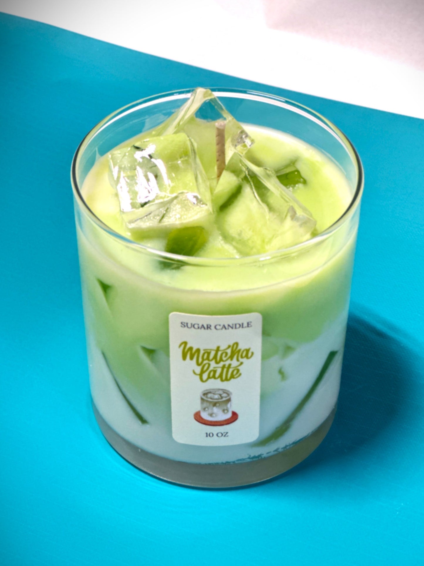 Matcha Latte Soy Candle – Handcrafted Dessert Candle with Ice Cube Look
