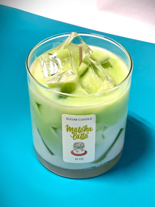 Matcha Latte Soy Candle – Handcrafted Dessert Candle with Ice Cube Look