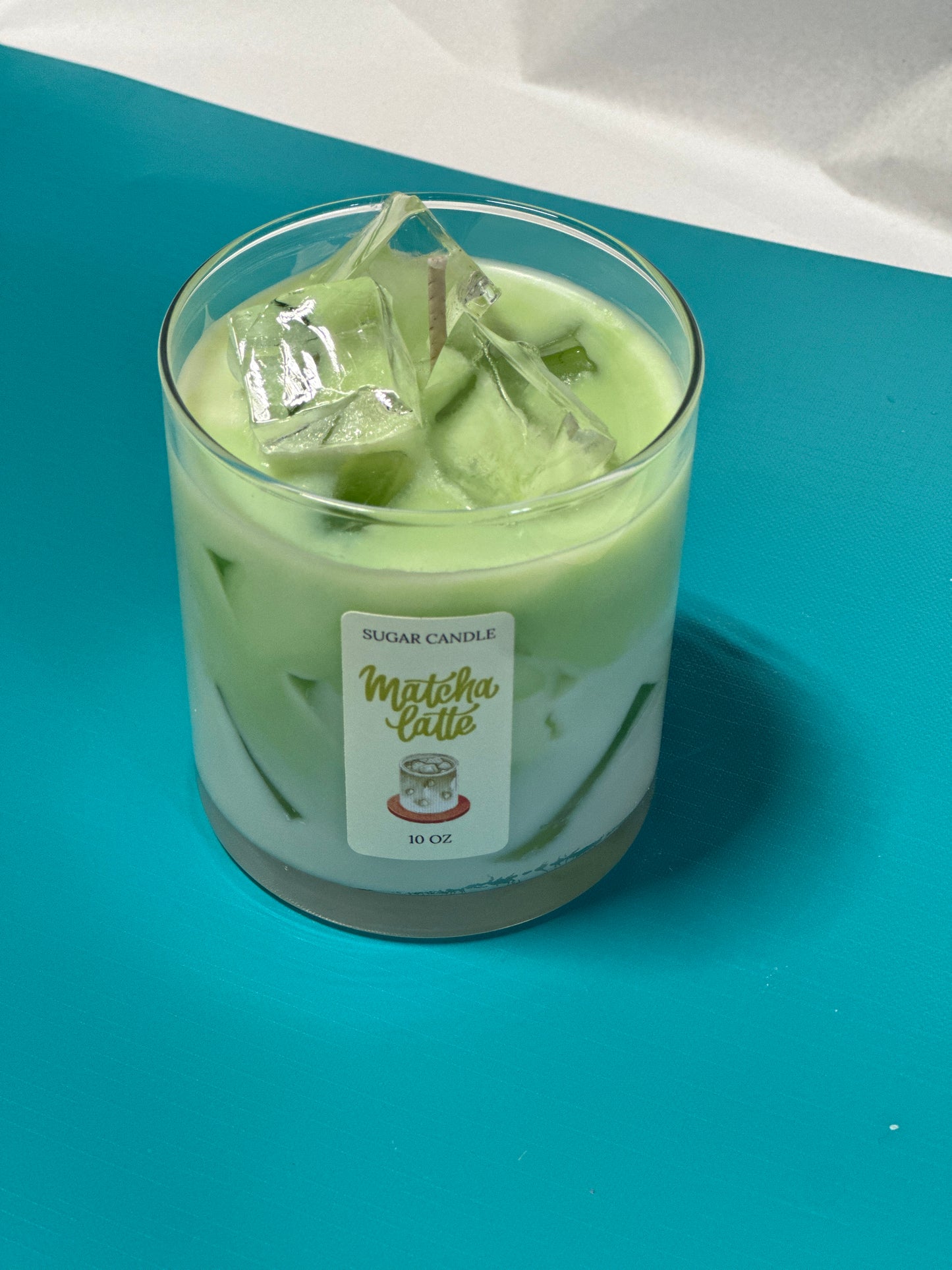 Matcha Latte Soy Candle – Handcrafted Dessert Candle with Ice Cube Look