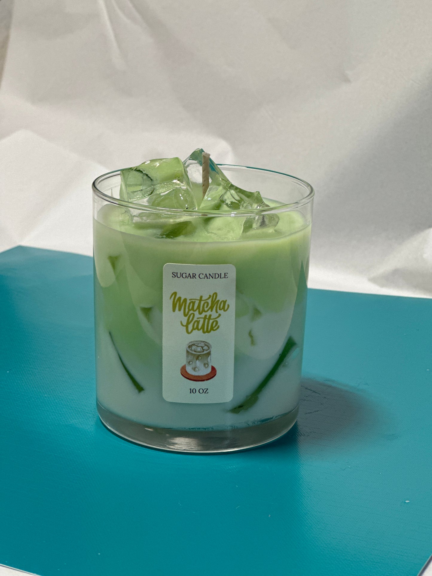 Matcha Latte Soy Candle – Handcrafted Dessert Candle with Ice Cube Look