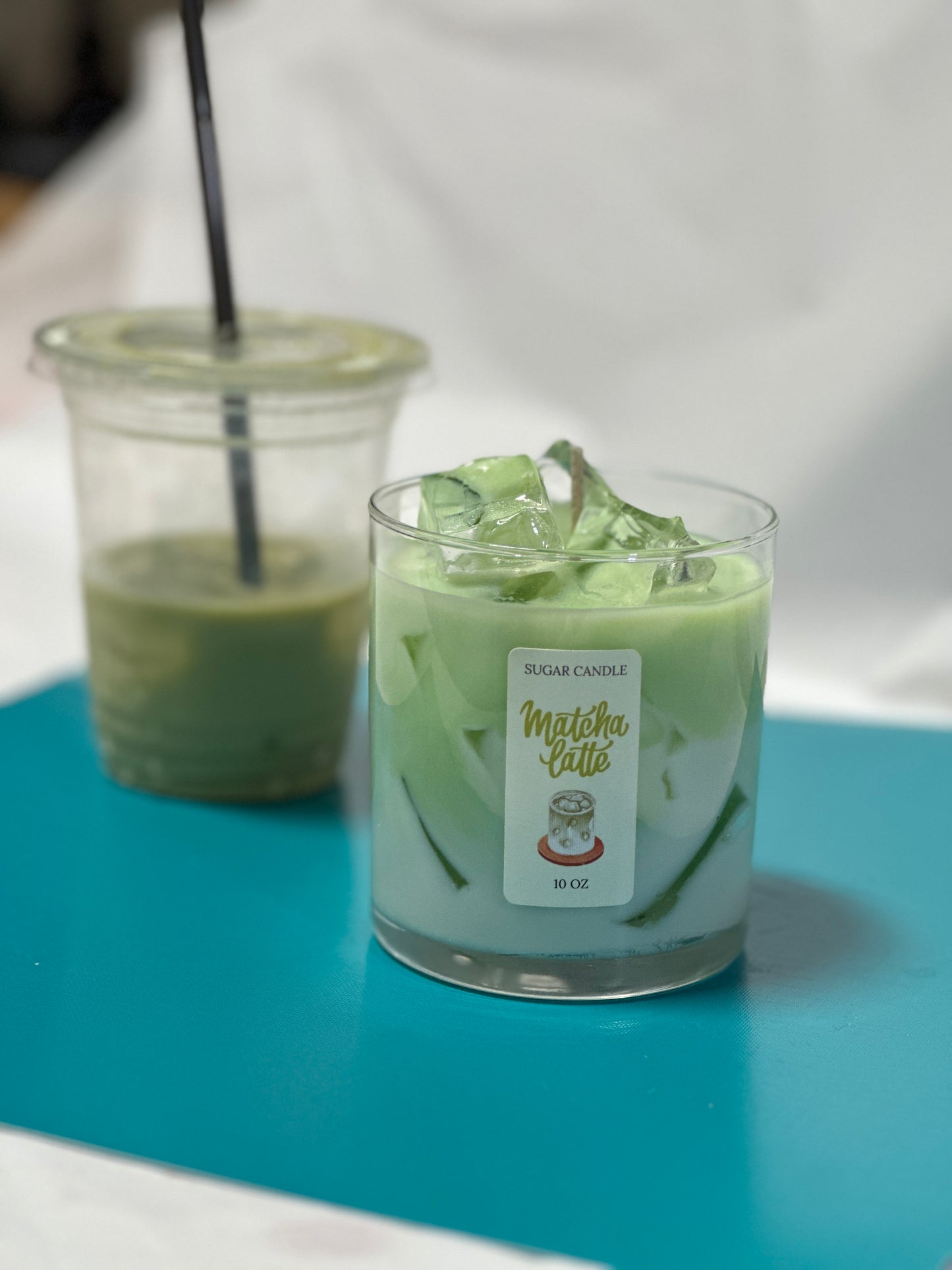 Matcha Latte Soy Candle – Handcrafted Dessert Candle with Ice Cube Look