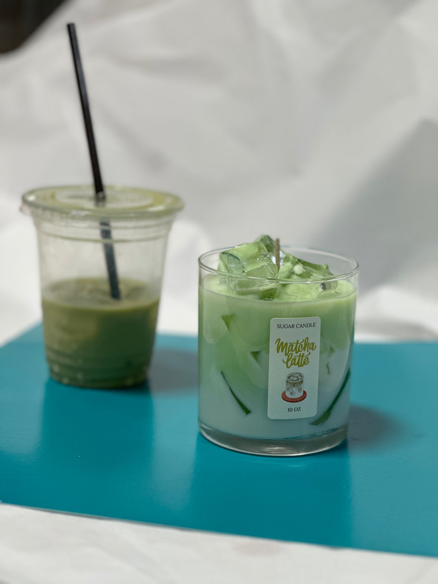 Matcha Latte Soy Candle – Handcrafted Dessert Candle with Ice Cube Look