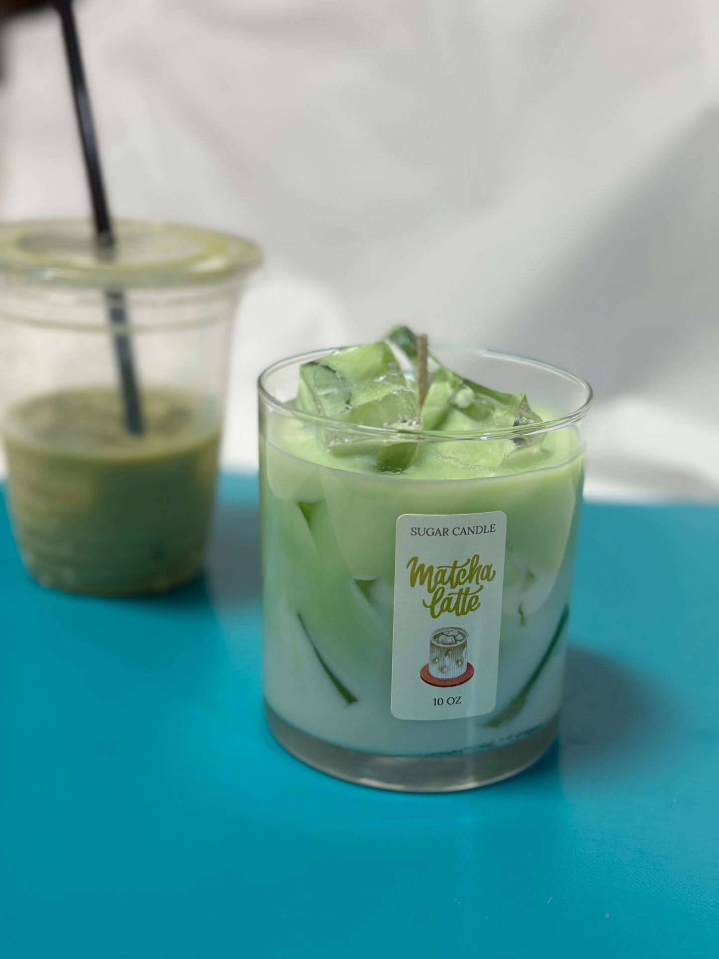 Matcha Latte Soy Candle – Handcrafted Dessert Candle with Ice Cube Look