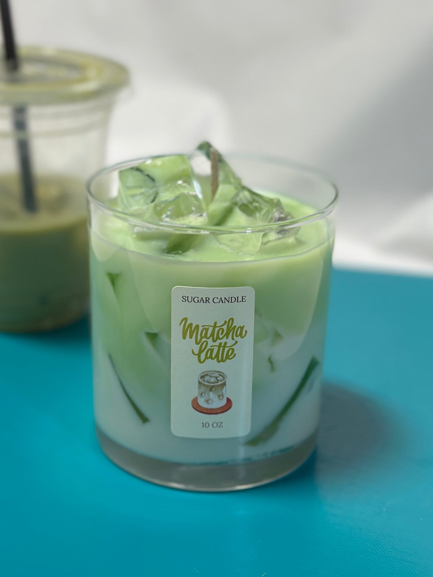 Matcha Latte Soy Candle – Handcrafted Dessert Candle with Ice Cube Look