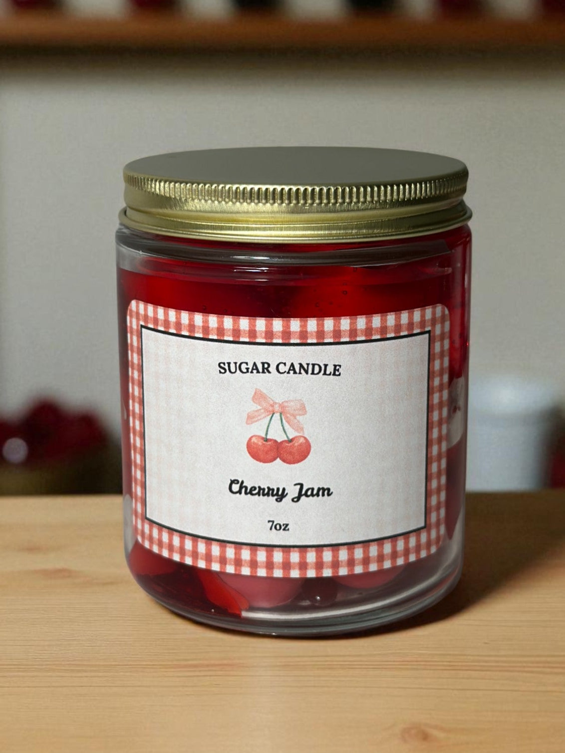 Cherry Jam Candle – Handmade Soy & Gel Wax | Fresh Cherry Scent, Golden Lid, 3.5 oz & 7 oz - Sugar Candle