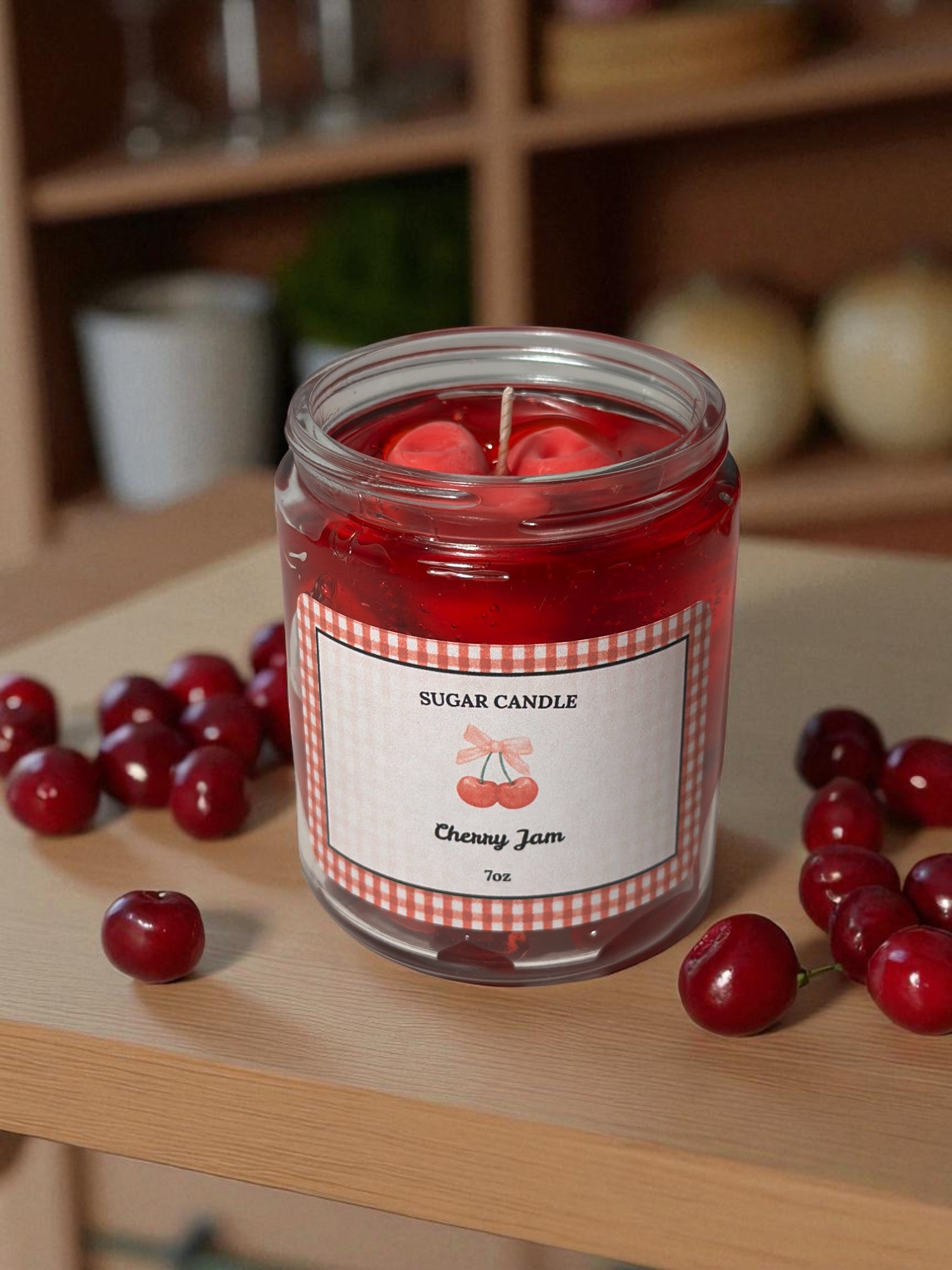 Cherry Jam Candle – Handmade Soy & Gel Wax | Fresh Cherry Scent, Golden Lid, 3.5 oz & 7 oz - Sugar Candle