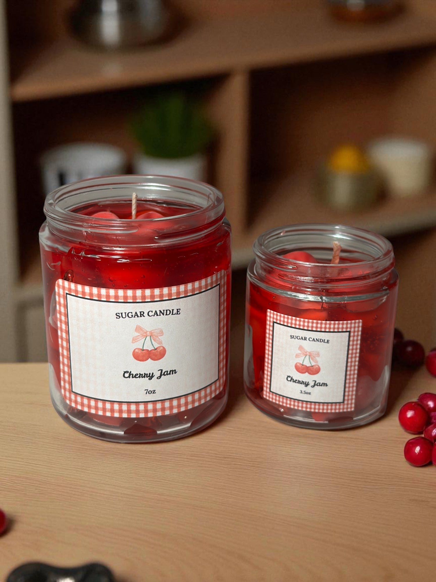 Cherry Jam Candle – Handmade Soy & Gel Wax | Fresh Cherry Scent, Golden Lid, 3.5 oz & 7 oz - Sugar Candle