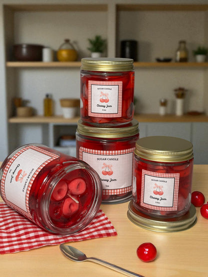 Cherry Jam Candle – Handmade Soy & Gel Wax | Fresh Cherry Scent, Golden Lid, 3.5 oz & 7 oz - Sugar Candle
