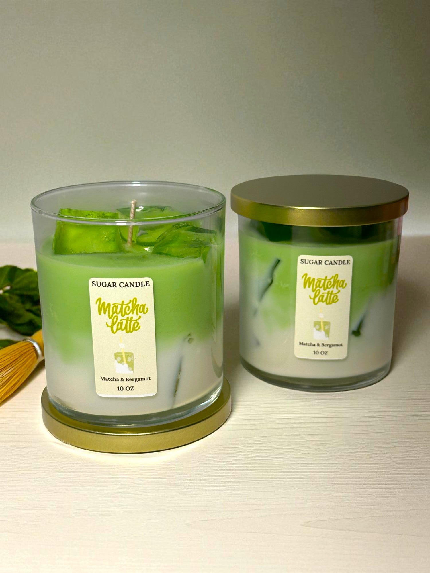 Matcha Candle – Handmade Soy & Gel Wax | Matcha & Bergamot Scent, Realistic Iced Caffee Candle, 10 oz, 55+ hrs - Sugar Candle
