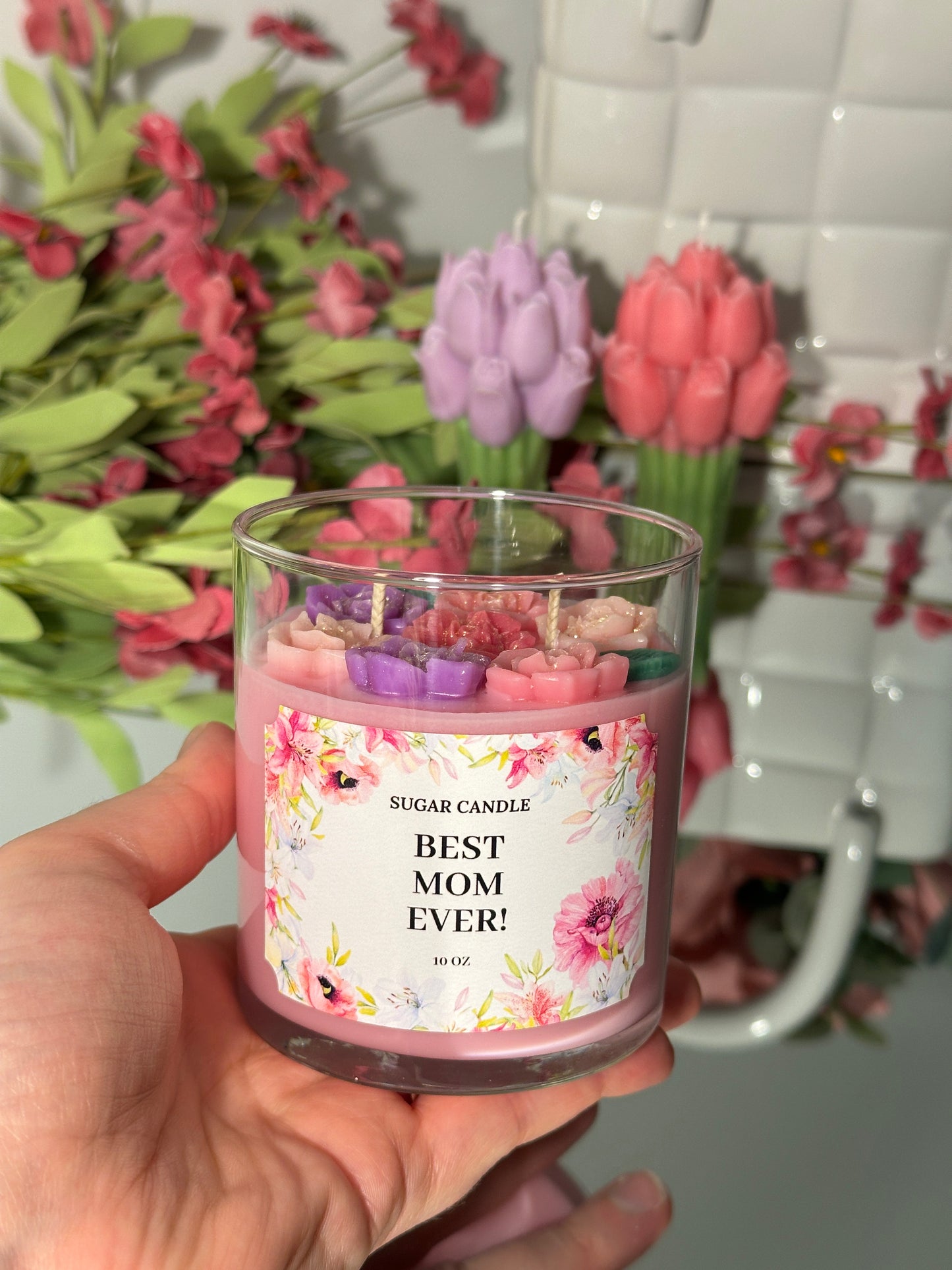 Best Mom Ever – Pink Floral Candle – Mother’s Day Gift – Gigi’s Garden Scent