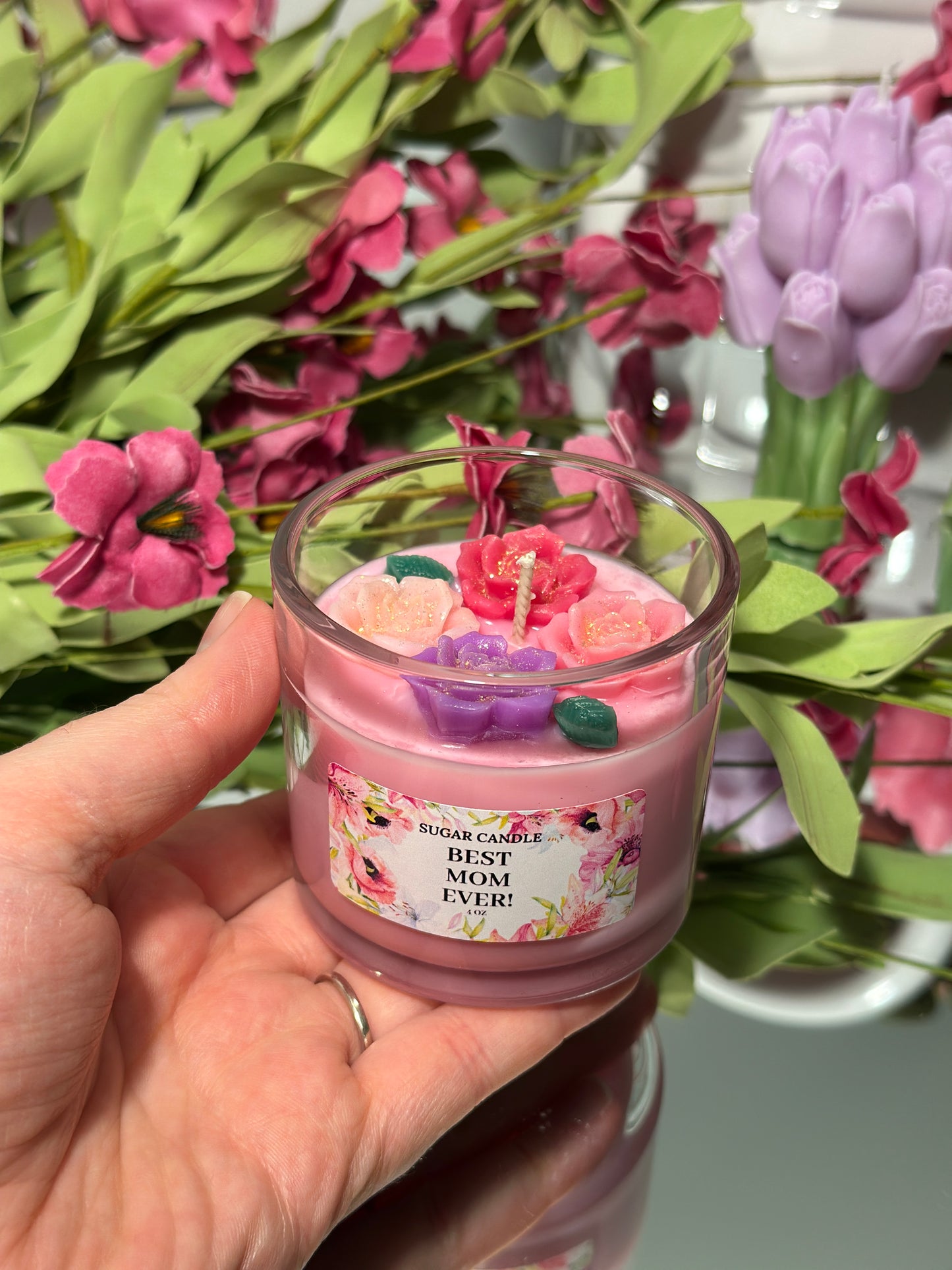 Best Mom Ever – Pink Floral Candle – Mother’s Day Gift – Gigi’s Garden Scent
