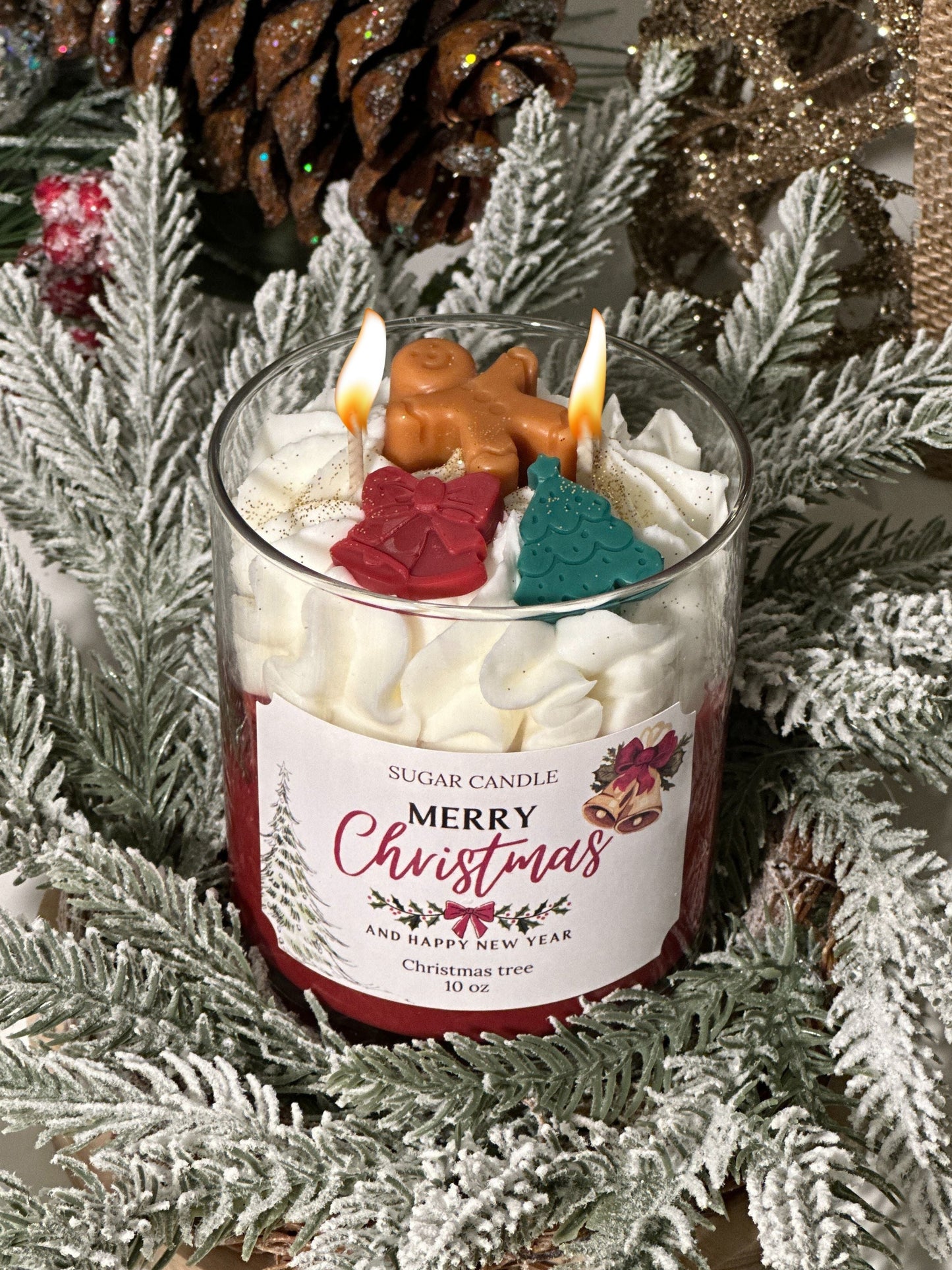 Merry Christmas Candle: Soy, Vegan, Non Toxic & Handmade / Fraser Fir Scented