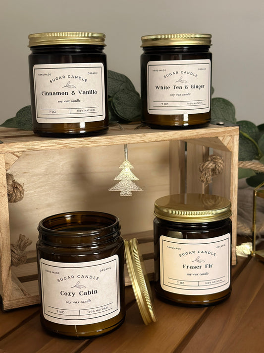 Amber Jar High Quality Soy Candles 7oz and 3 Scent Options - Sugar Candle