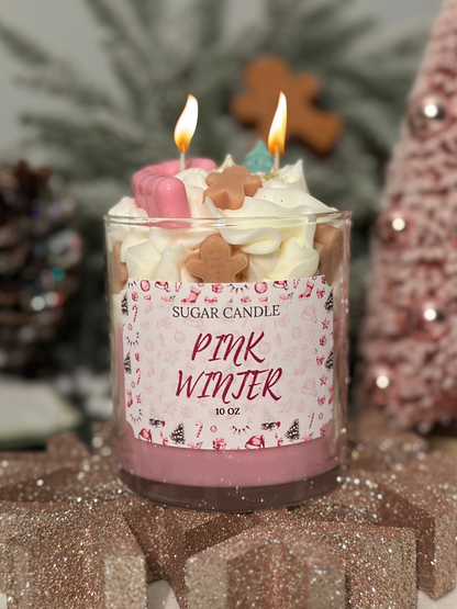 Pink Winter Candle – Gingerbread House Soy Candle