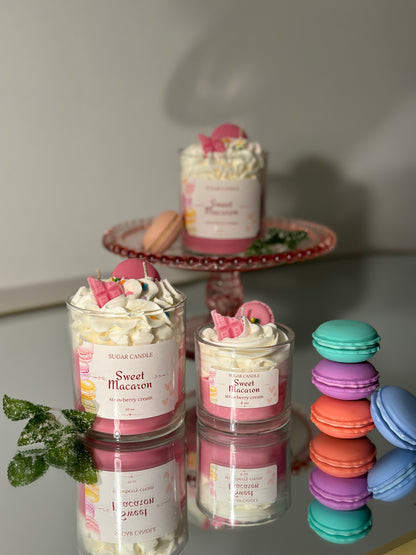 Strawberry Cream Macaron Candle – Scented Gift & Home Decor - Sugar Candle